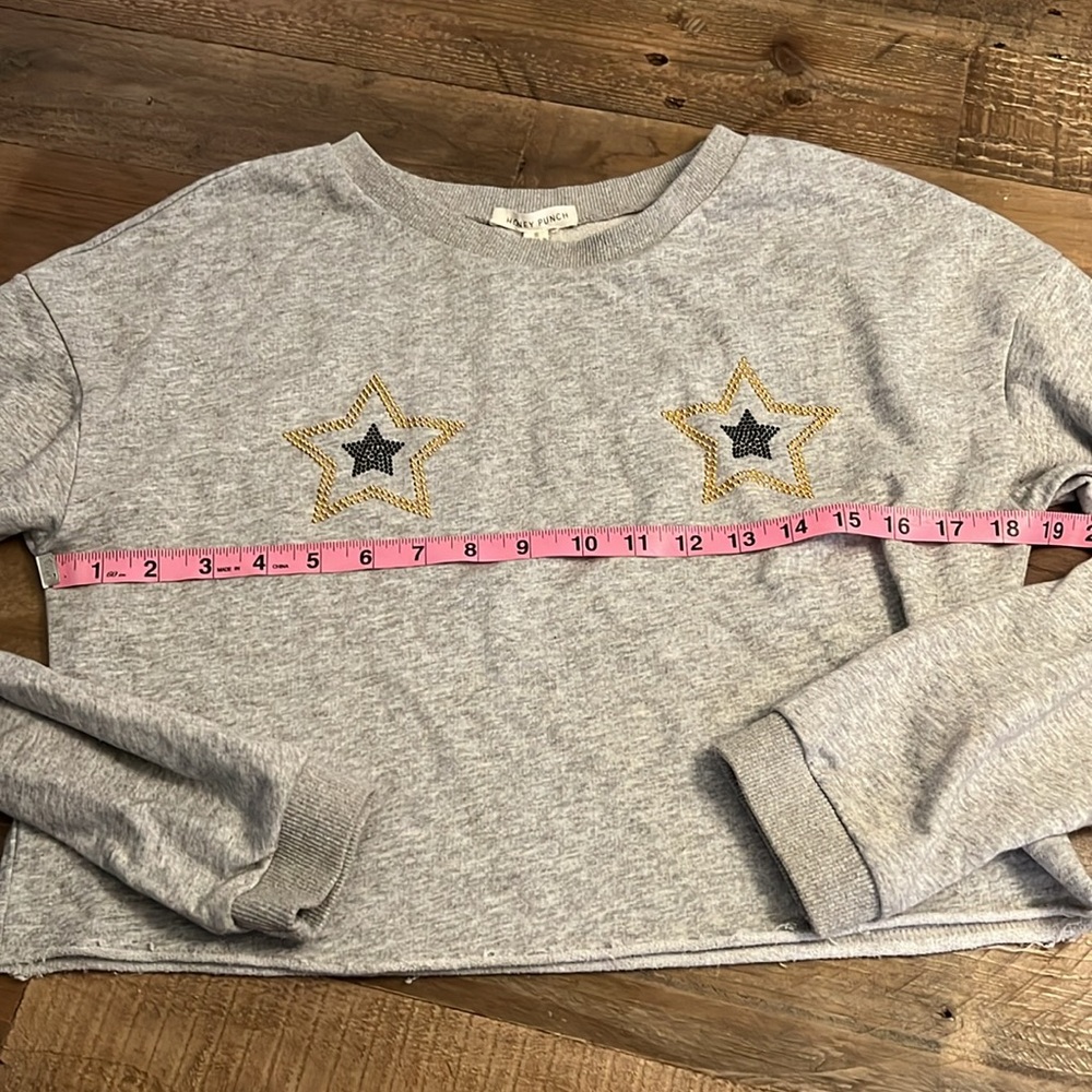 Honey Punch Gray Sweatshirt Crop STARS small - Picture 5 of 6